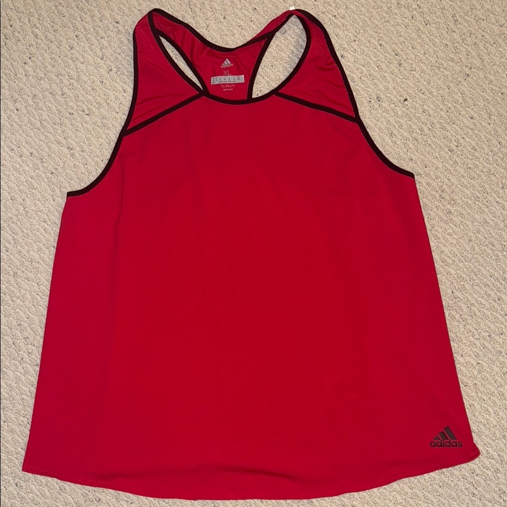 Adidas Red Racerback Climate lite Tank Top with Burgundy Trim